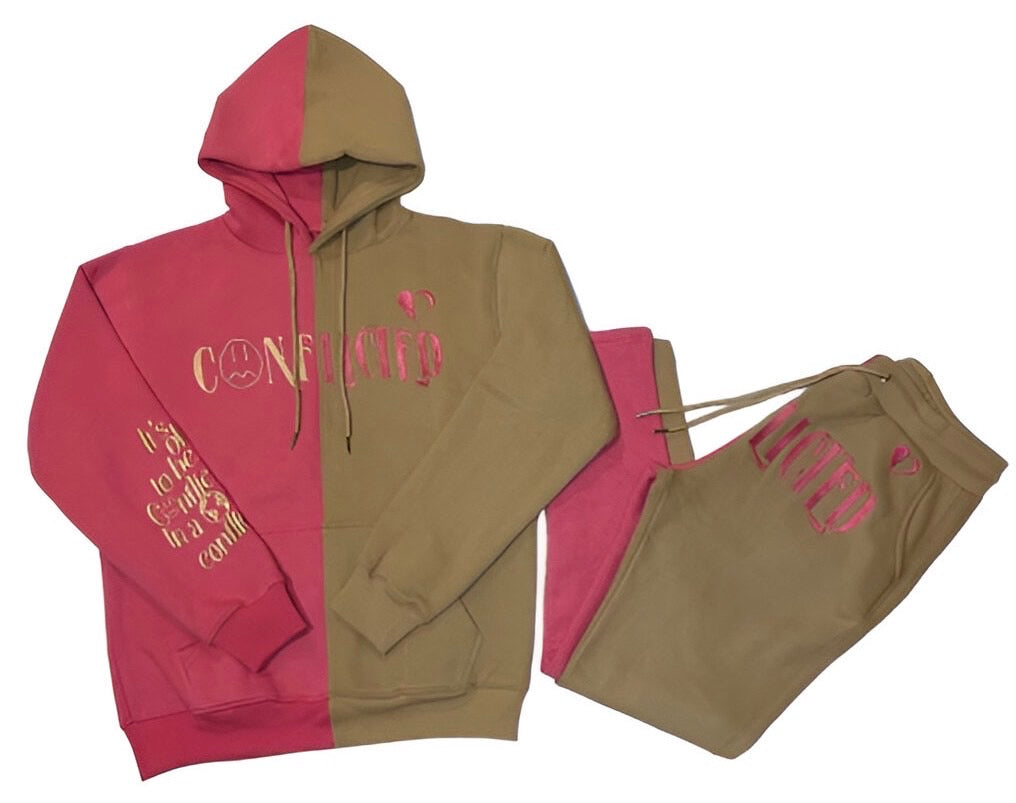 Conflicted Sweatsuit (Pink/Tan)