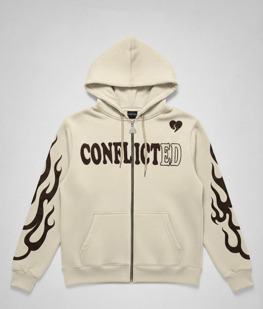 Cream Rhinestone And Flame Jacket