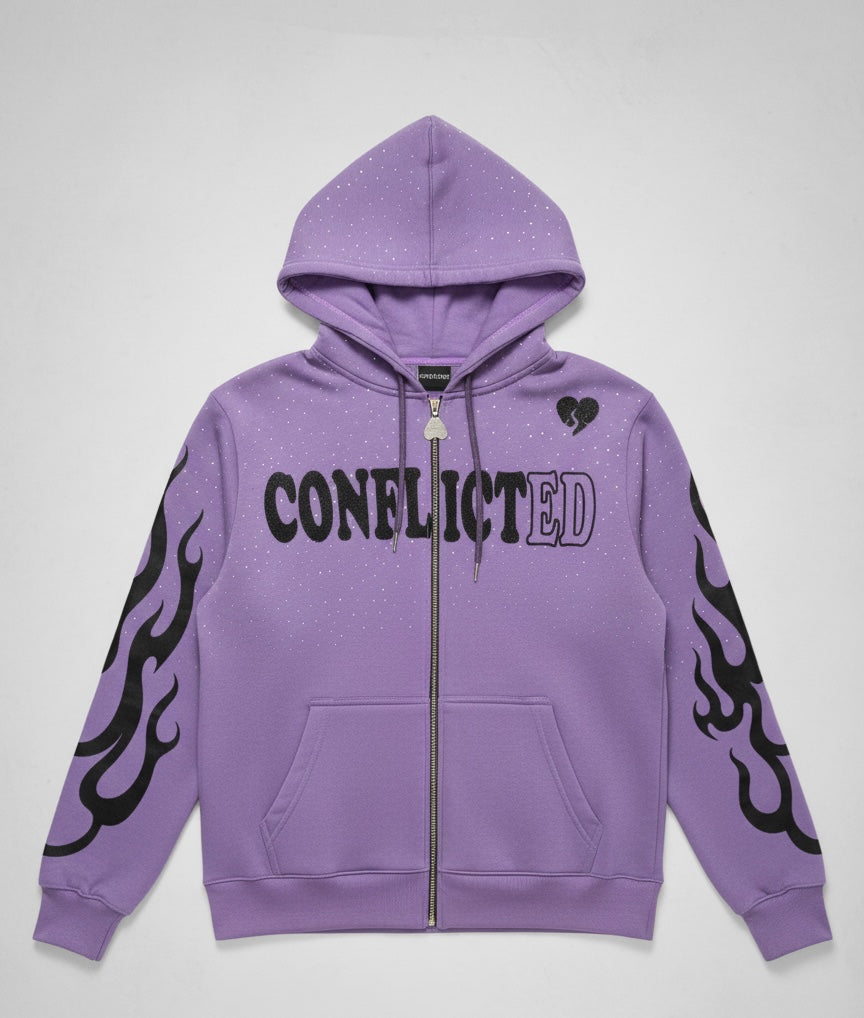 Light Purple Rhinestone And Flame Jacket