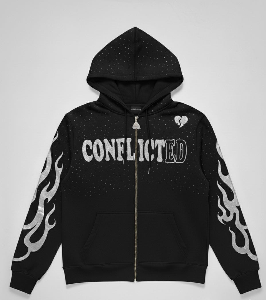 Black Rhinestone And Flame Jacket