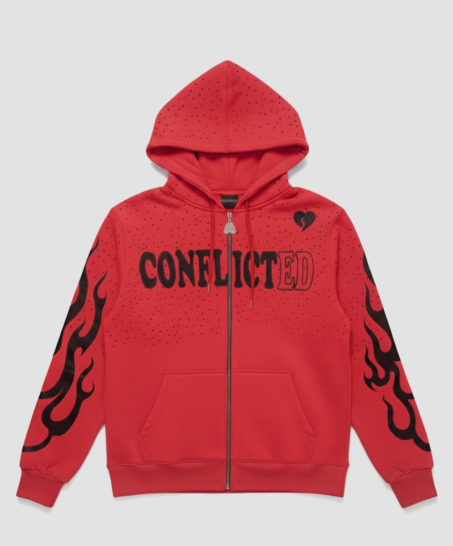 Red Rhinestone And Flame Jacket