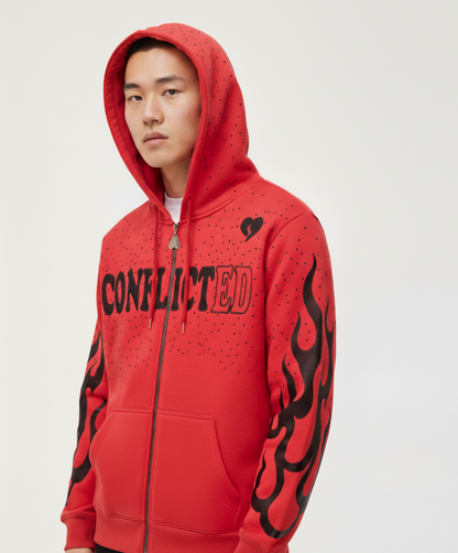 Red Rhinestone And Flame Jacket