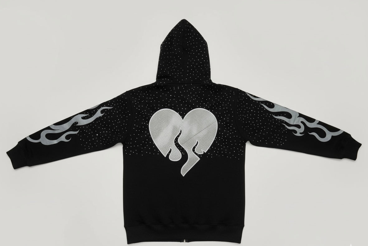 Black Rhinestone And Flame Jacket