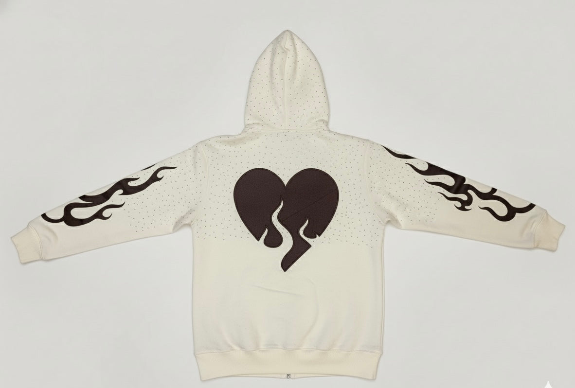 Cream Rhinestone And Flame Jacket