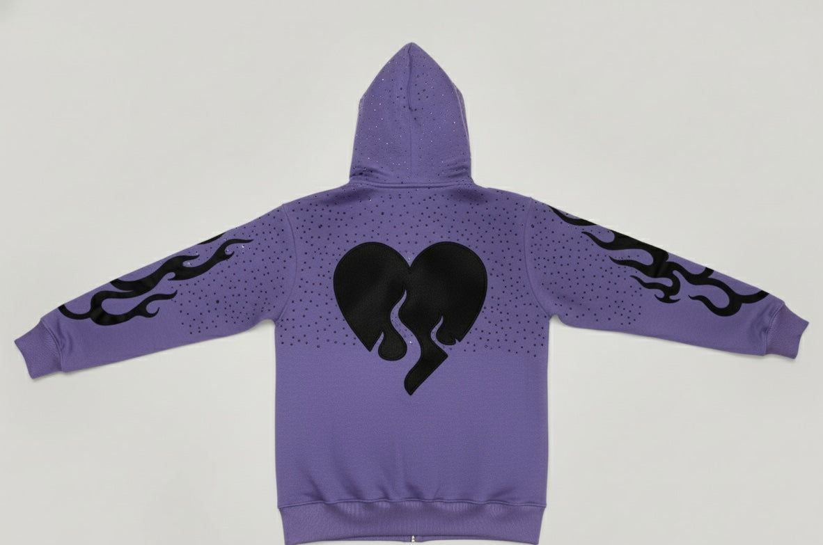 Light Purple Rhinestone And Flame Jacket