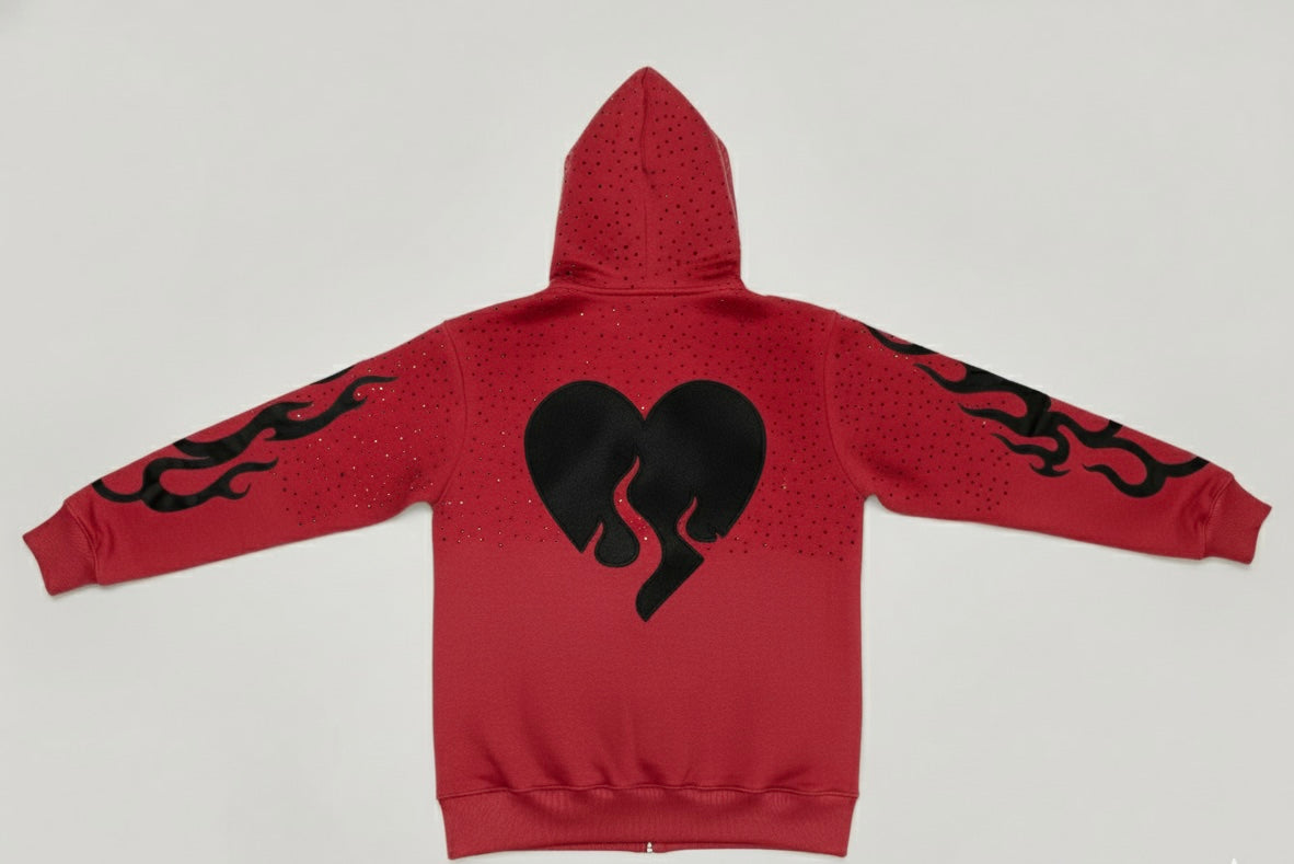 Red Rhinestone And Flame Jacket