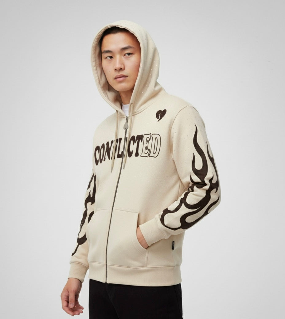 Cream Rhinestone And Flame Jacket