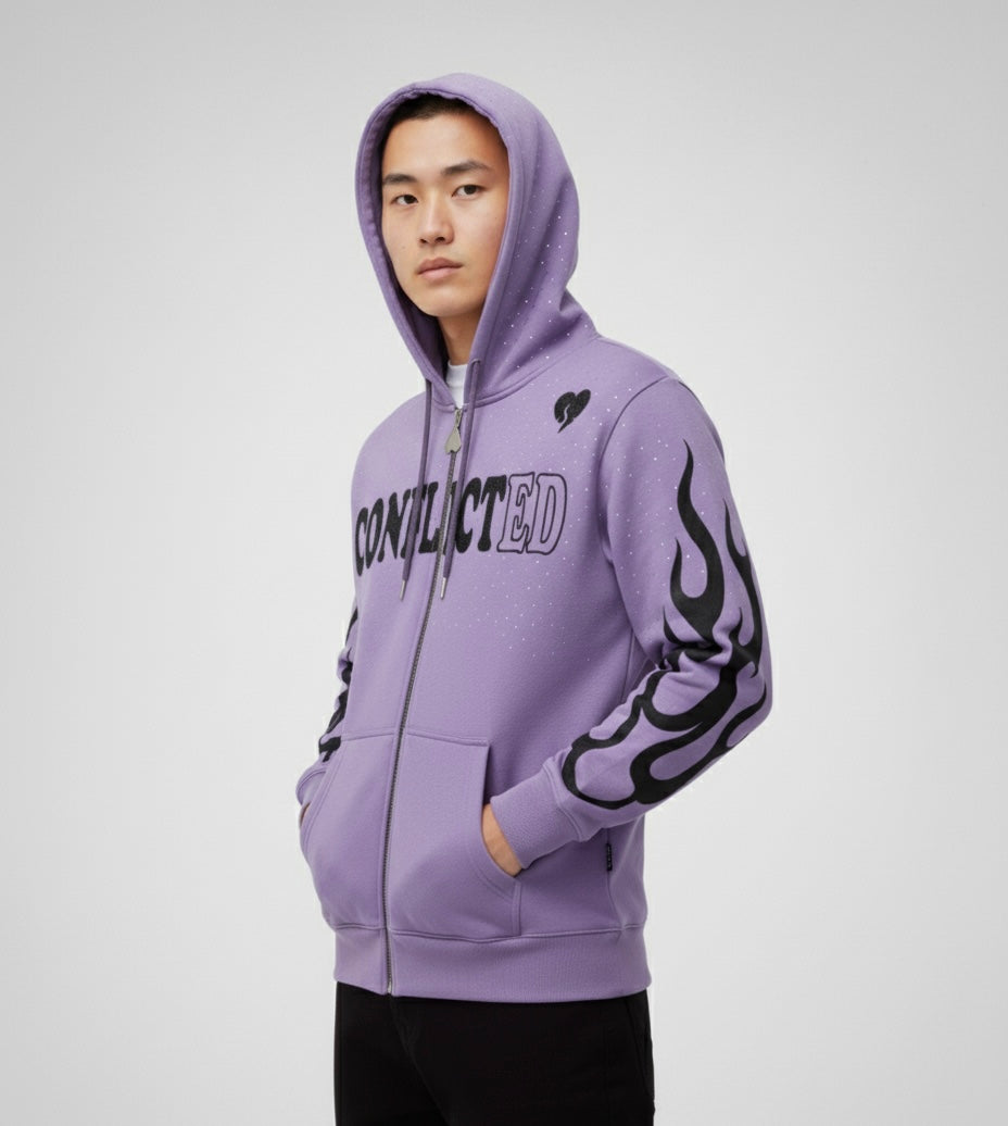 Light Purple Rhinestone And Flame Jacket